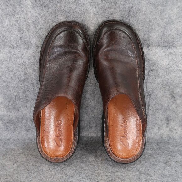 Clarks Shoes Womens 7 Casual Clogs Slip On Leather Brown Retro Classic Comfort - Picture 7 of 13